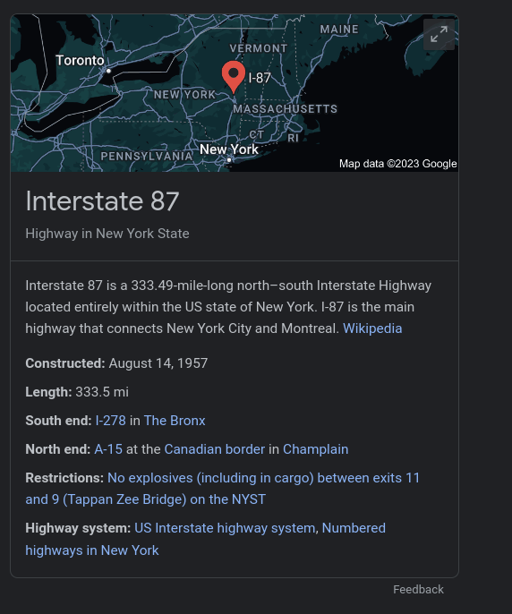 i87 on a small map shows it's near new york